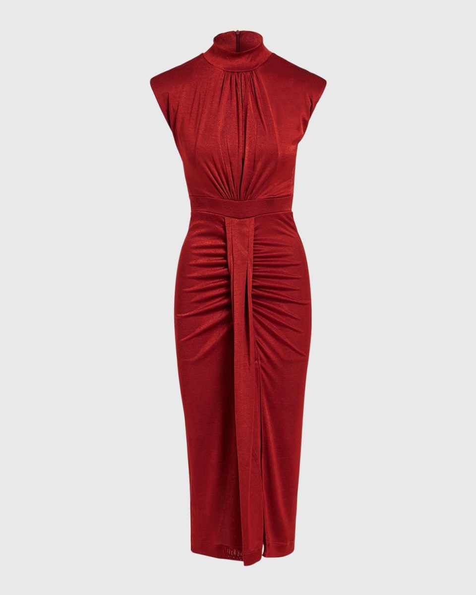 Encona Ruched Jersey Midi Sheath Dress